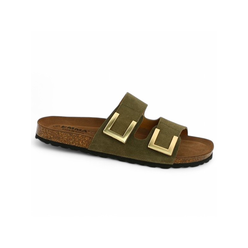 Aloha - Mule with khaki green cork sole - Claquette grande pointure femme - Shoesissime