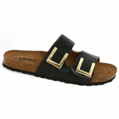 mule femme cuir noir grande taille élégante détails dorés Shoesissime, vue profil