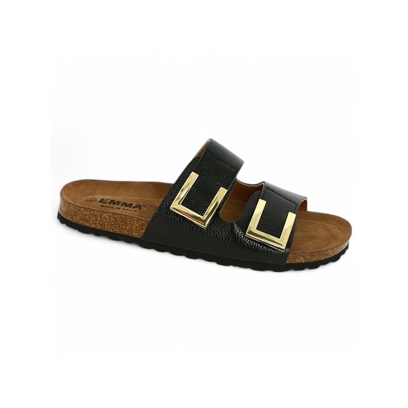 mule femme cuir noir grande taille élégante détails dorés Shoesissime, vue profil