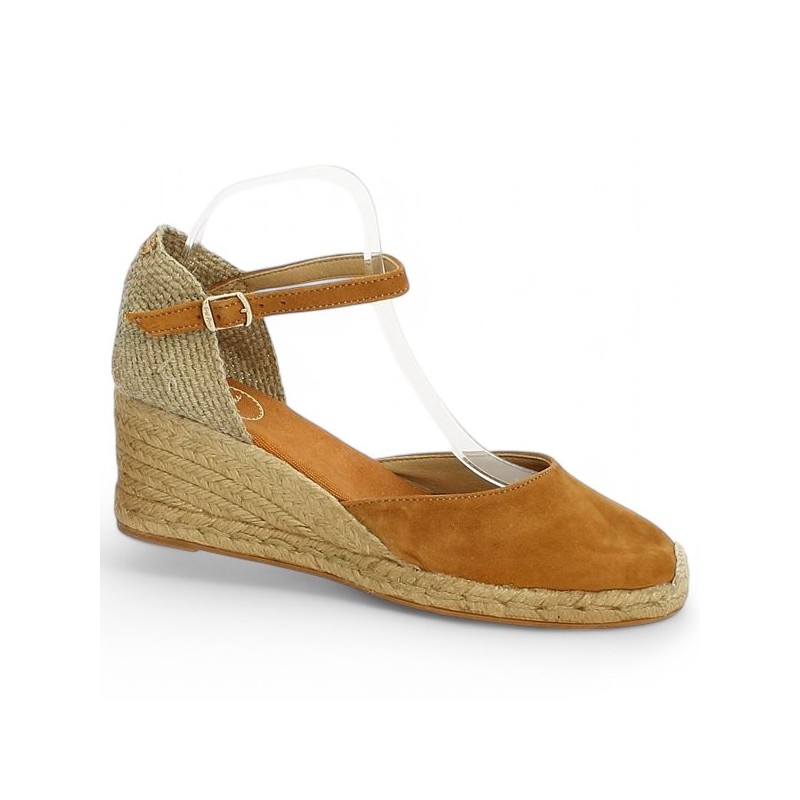 espadrille velours camel 42, 43, 44, 45 femme toni pons, vue profil