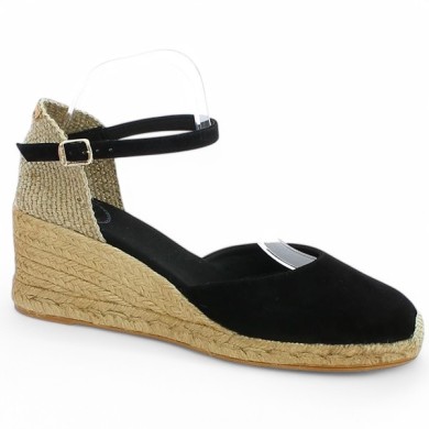 espadrille femme grande pointure cuir velours noir Toni Pons Shoesissime, vue profil