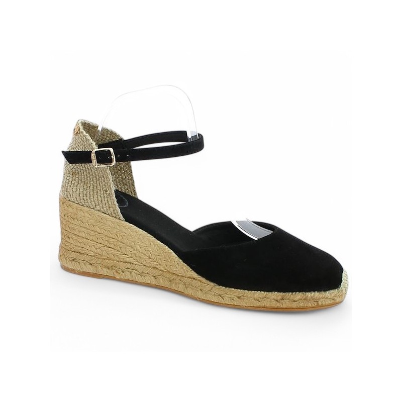 espadrille femme grande pointure cuir velours noir Toni Pons Shoesissime, vue profil