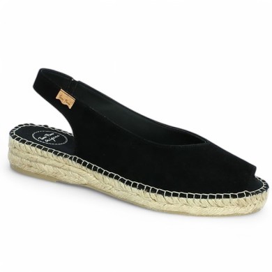espadrille grande taille femme petit talon velours noir Toni Pons Shoesissime, vue profil