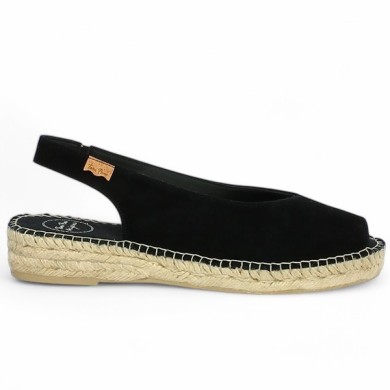 espadrille 42, 43, 44, 45 femme petit talon velours noir Toni Pons Shoesissime, vue coté