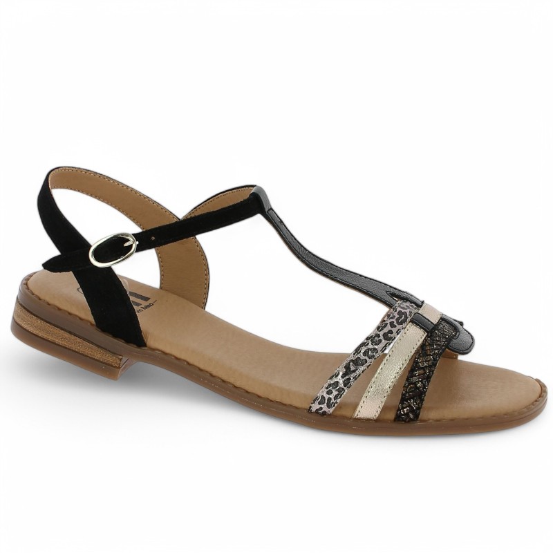 sandale plate Géo Reino noire serpent et léopard 42, 43, 44, 45 Shoesissime, vue profil