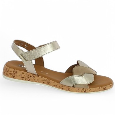 62.735.82 sandale plate Gabor 8, 8.5, 9, 9.5 doré et beige tressé Shoesissime, vue profil