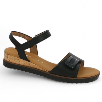 62.756.57 sandale compensée Gabor cuir noir 8, 8.5, 9, 9.5 Shoesissime, vue profil