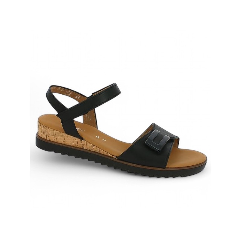 62.756.57 sandale compensée Gabor cuir noir 8, 8.5, 9, 9.5 Shoesissime, vue profil