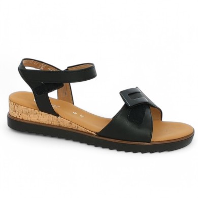 sandale talon compensé réglable cuir noir femme 42, 43, 44, 45 Shoesissime, vue détails