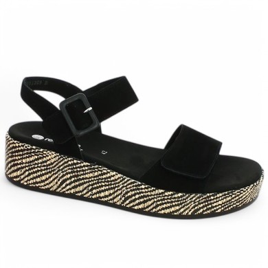 Jalia - D1N54-02 Black and raffia sandal Remonte - Wedge sandals 42, 43, 44, 45 - Shoesissime