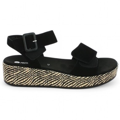 sandale noire talon imprimé femme grande taille Remonte Shoesissime, vue détails