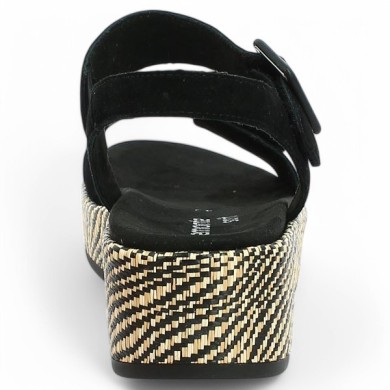 Jalia - D1N54-02 Black and raffia sandal Remonte - Wedge sandals 42, 43, 44, 45 - Shoesissime