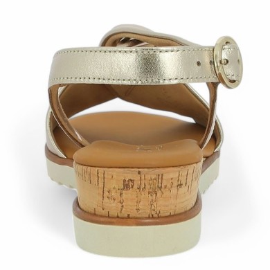 nu-pieds doré grande taille Gabor talon compensé liège Shoesissime, vue détails