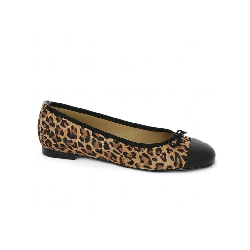 Ballerine bicolore noire et léopard 42, 43, 44, 45 Shoesissime, vue profil