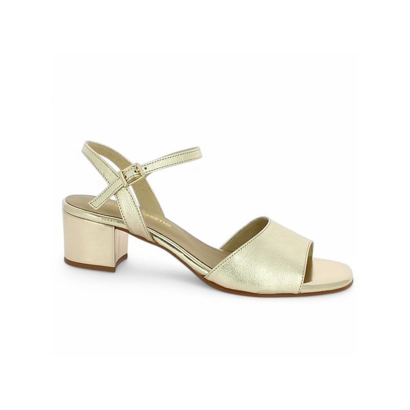 sandale dorée 42, 43, 44, 45 petit talon Shoesissime, vue profil