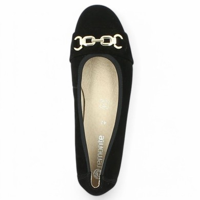 ballerine Remonte 42, 43, 44, 45 velours noir et chaine dorée Shoesissime, vue coté