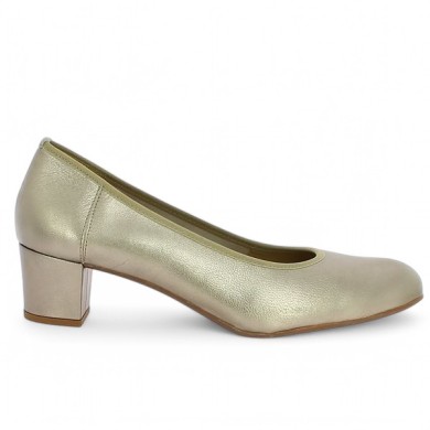 escarpin grande pointure petit talon cuir bronze doré Shoesissime, vue coté