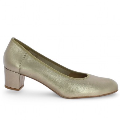 escarpin grande taille petit talon cuir bronze doré Shoesissime, vue profil