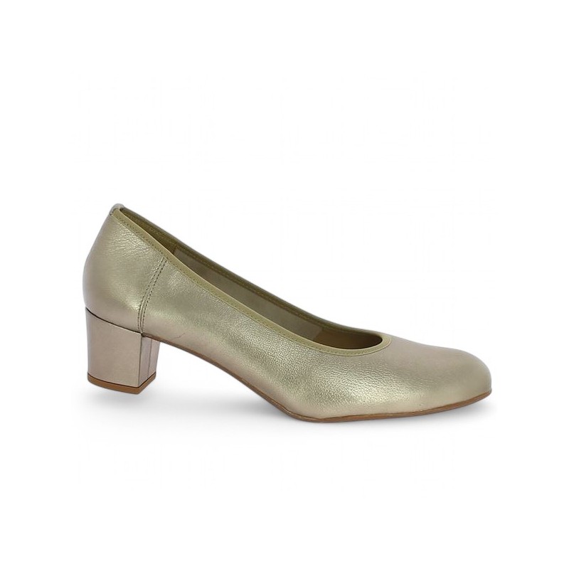 escarpin grande taille petit talon cuir bronze doré Shoesissime, vue profil
