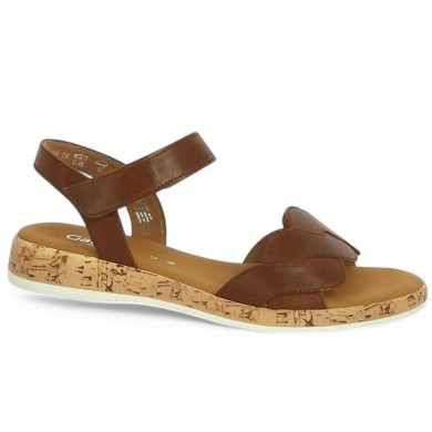 62.735.53 sandale Gabor plate grande taille cuir camel Shoesissime, vue profil