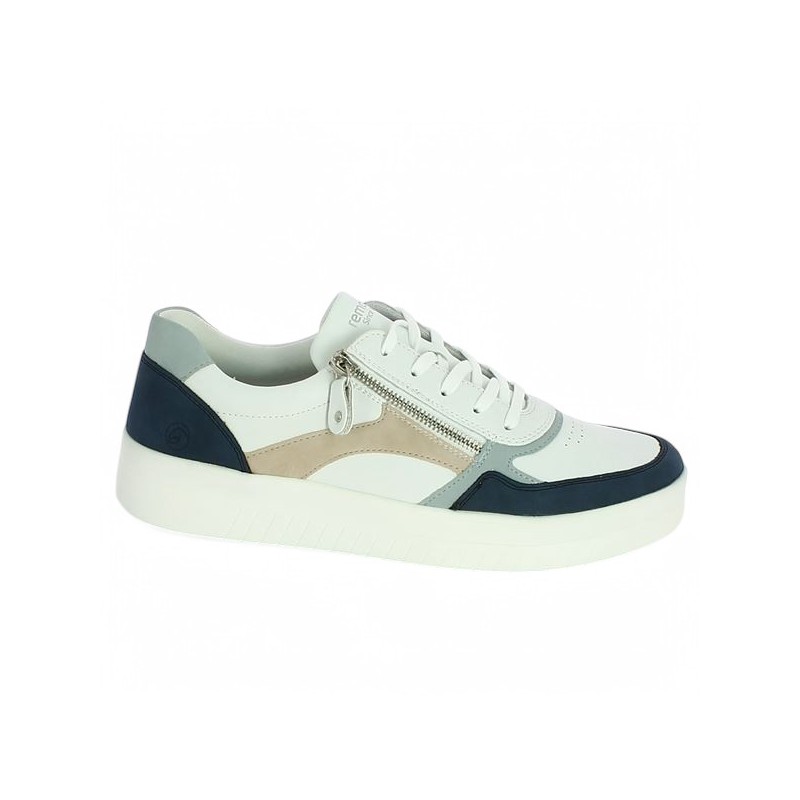 D0J01-85 sneakers blanc bleu femme grande pointure Remonte Shoesissime, vue profil