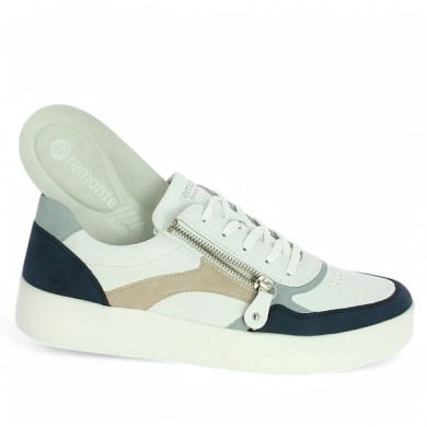 D0J01-85 baskets blanche bleu femme grande pointure Remonte Shoesissime, vue profil