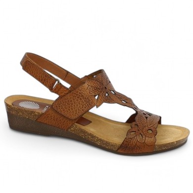 Zelie - Floral print sandal in camel leather - Sandalette grande taille - Shoesissime