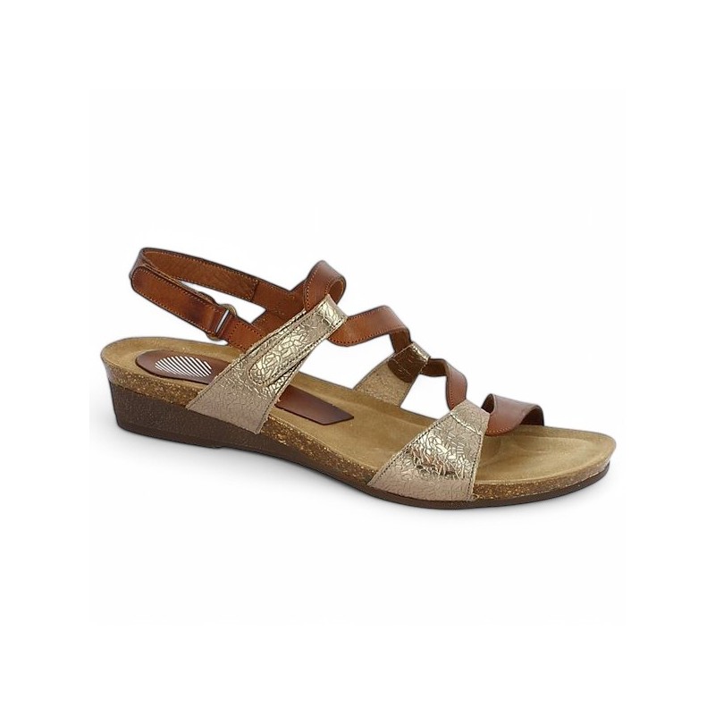 Carole - Sandalette woman zig zag camel leather - Sandals Xapatant grande taille - Shoesissime