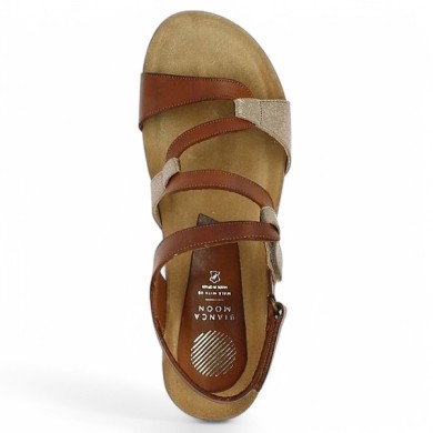 Carole - Sandalette woman zig zag camel leather - Sandals Xapatant grande taille - Shoesissime