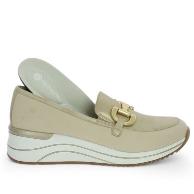 Polly - Beige wedge shoe D0T12 - Women's large size loafers - Shoesissime