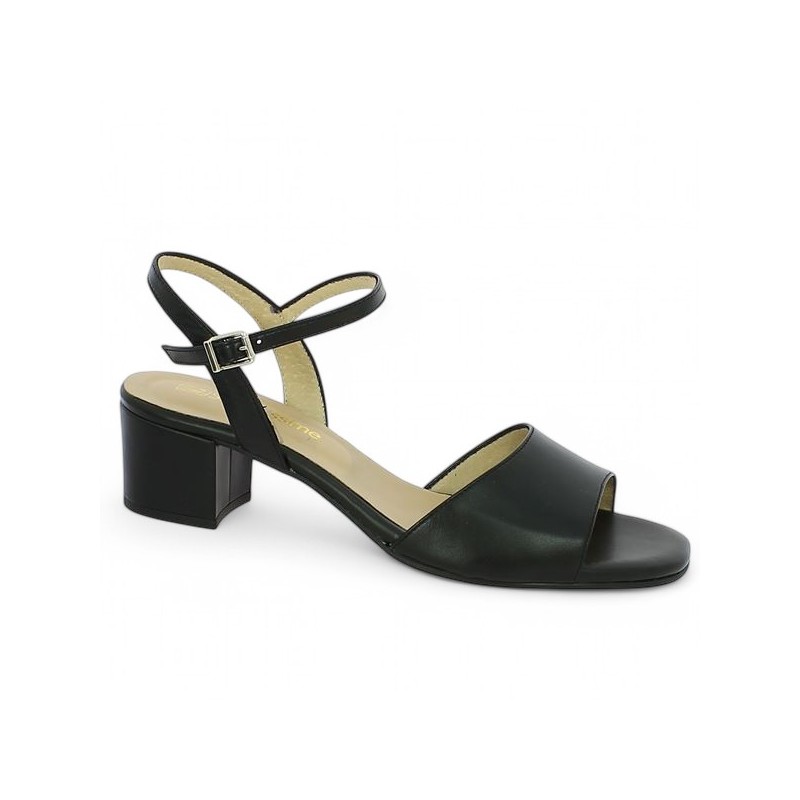 Carmen - Nude-piedes noir habillée petit talon - Women's large size black sandals - Shoesissime