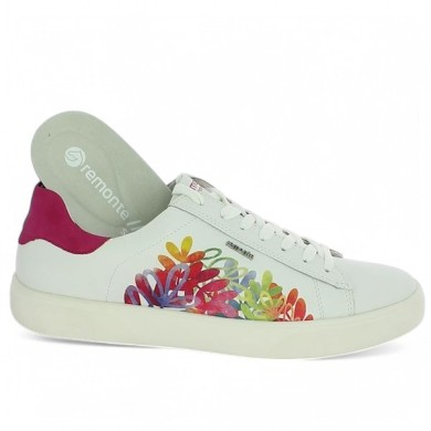 Baskets semelle amovible femme Remonte cuir blanc et fleurs 42, 43, 44, 45 Shoesissime, vue détails