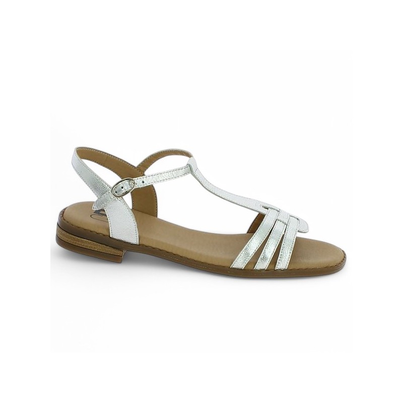 sandale cuir argent femme 42, 43, 44, 45 Shoesissime, vue profil