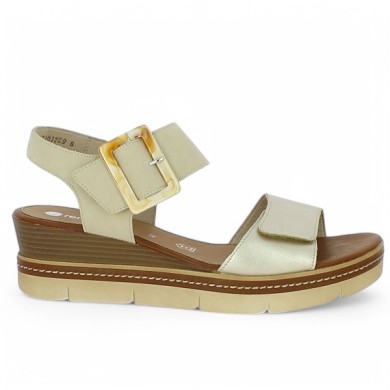 D2L53-60 sandale talon compensé grande taille beige et doré Remonte Shoesissime, vue coté