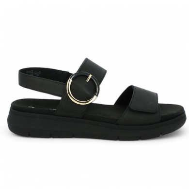 D2K50-00 sandale cuir noir semelle noire Remonte grande taille boucle dorée, vue coté
