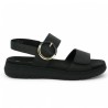 D2K50-00 sandale cuir noir semelle noire Remonte grande taille boucle dorée, vue coté
