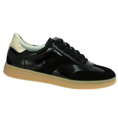 D2C01-03 sneakers noire vernis semelle beige Remonte grande taille femme, vue profil