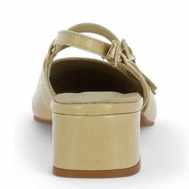 escarpin petit talon ouvert à l'arrière vernis beige 42, 43, 44, 45 babies Shoesissime, vue arrière
