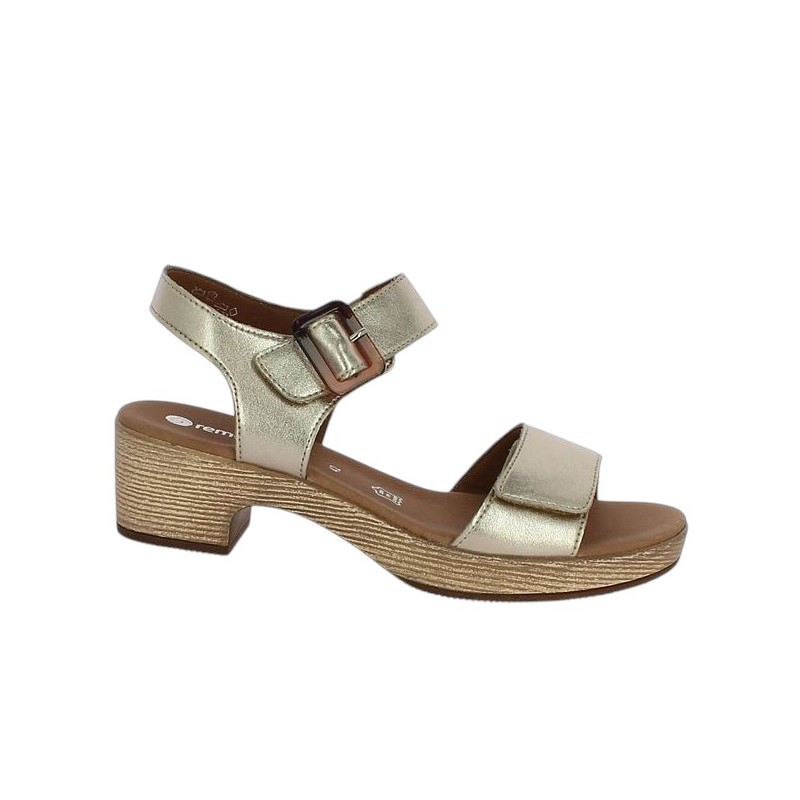 D052-90 sandale dorée sabot Remonte grande taille femme Shoesissime, vue profil