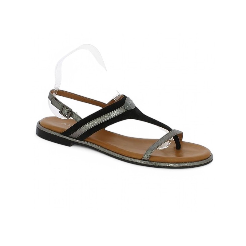 sandale noire plate chic femme grande taille Shoesissime, vue profil
