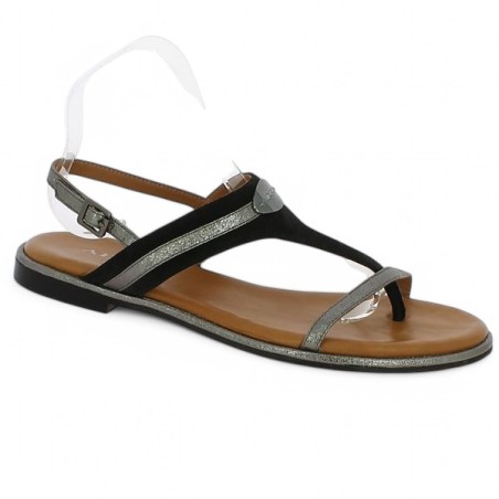 sandale noire plate chic femme grande taille Shoesissime, vue profil sandale noire plate chic femme grande taille Shoesissime, vue profil