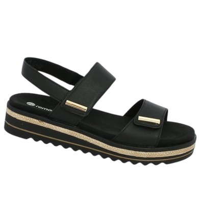 D0Q59-00 sandale confort Remonte cuir noir 42, 43, 44, 45 femme Shoesissime, vue profil