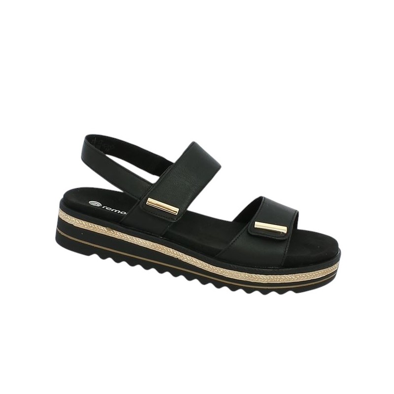 D0Q59-00 sandale confort Remonte cuir noir 42, 43, 44, 45 femme Shoesissime, vue profil