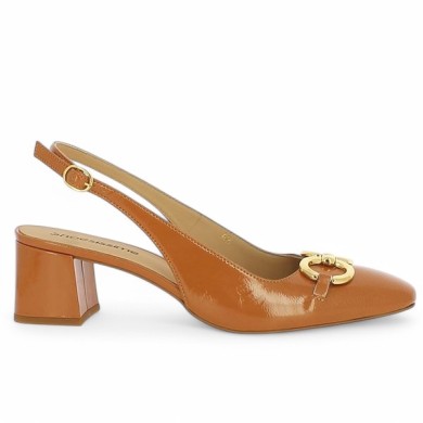 escarpin sling back vernis camel bijoux doré 42, 43, 44, 45 Shoesissime, vue coté