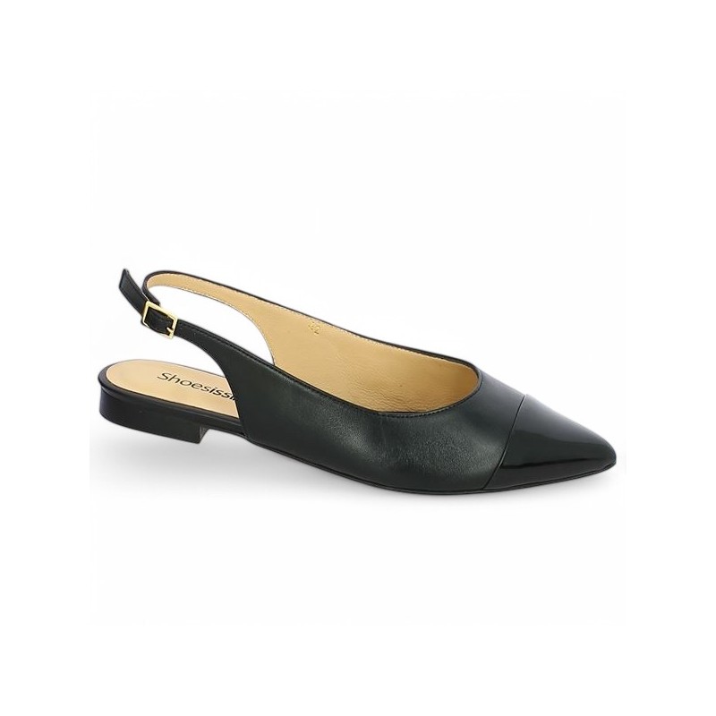 ballerine ouverte au talon noir bout vernis noir 42, 43, 44, 45 Shoesissime, vue profil