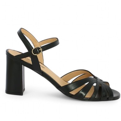 sandale à talon noire mode grande pointure femme Shoesissime, vue coté