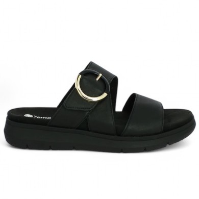 D2K51-00 mule grande pointure femme noire Remonte boucle dorée, vue coté