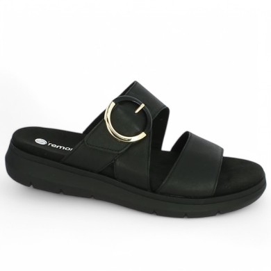 D2K51-00 mule femme noire Remonte boucle dorée grande taille, vue profil