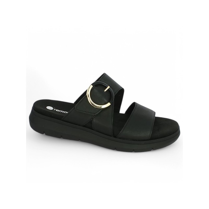 D2K51-00 mule femme noire Remonte boucle dorée grande taille, vue profil