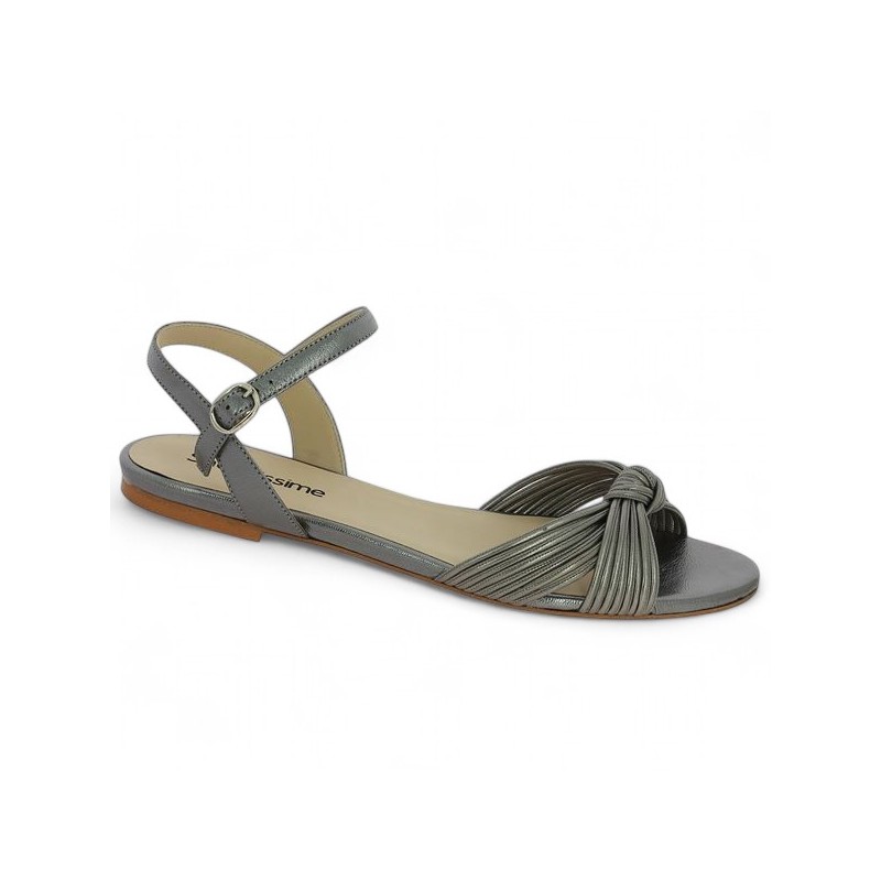 sandale grande taille plate habillée gris métallisé Shoesissime, vue profil